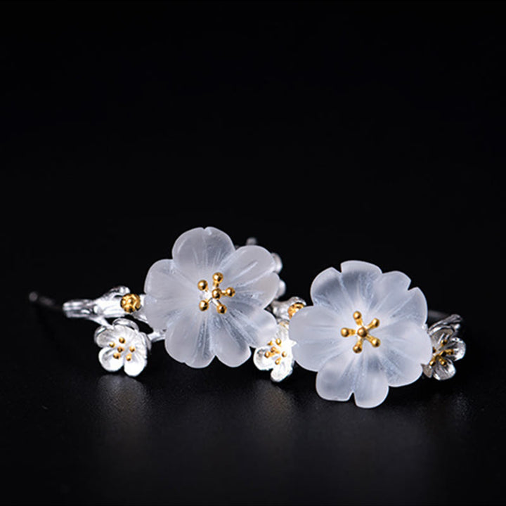 Orecchini Buddha Stones in argento sterling 925 con fiori di prugna e benedizione floreale