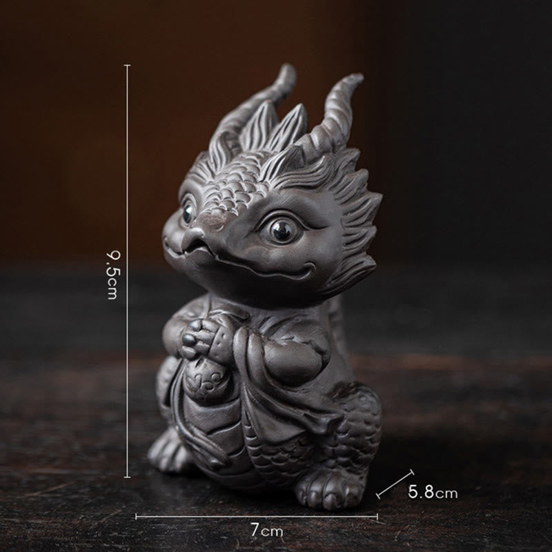 Buddha Stones Fortuna Drago Ricchezza Tè Animale Domestico Figurina Argilla Viola Decorazione - Piccola ragazza drago - Nero 7*5,8*9,5 cm - image 16