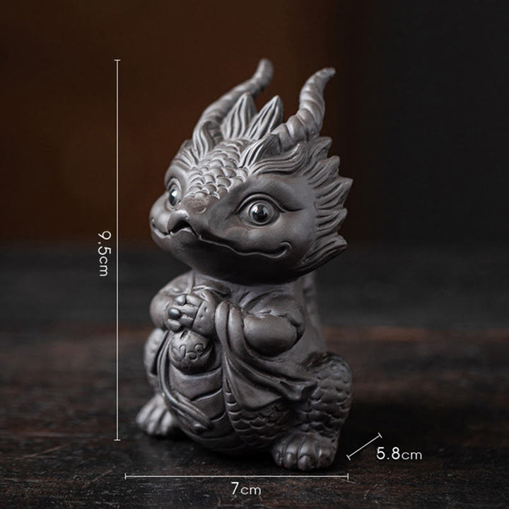Buddha Stones Fortuna Drago Ricchezza Tè Animale Domestico Figurina Argilla Viola Decorazione - Piccola ragazza drago - Nero 7*5,8*9,5 cm - image 16