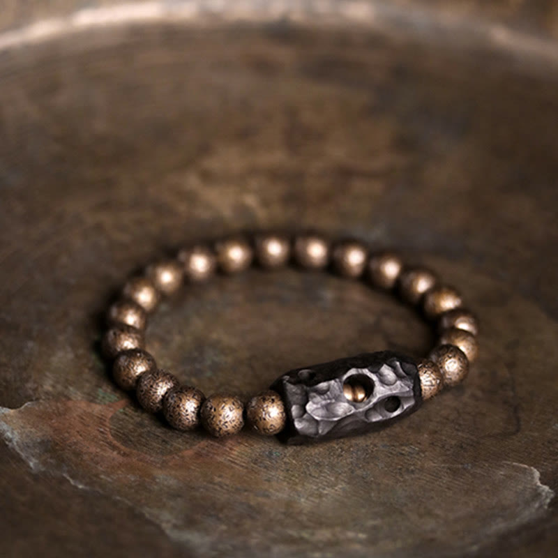 Braccialetto di perline di pace, equilibrio, in rame, legno di ebano del Tibet, Buddha Stones