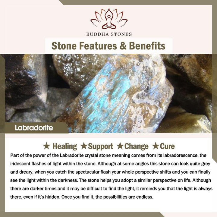 Braccialetto di perline di guarigione di supporto in pietra di luna e labradorite naturale Buddha Stones