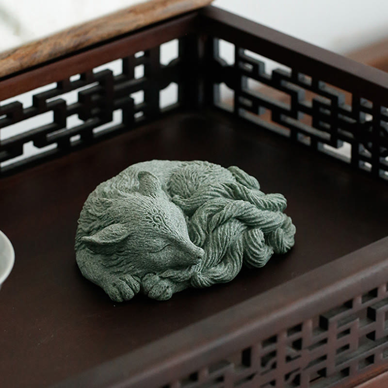 Buddha Stones Piccola volpe a nove code Protezione Casa Tè Animale domestico Figurina Decorazione