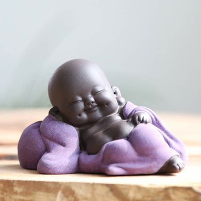 Buddha Stones Buddha sempre sorridente che ride Ricchezza Fortuna Argilla viola Statua di Maitreya Decorazione - Buddha che ride viola e rilassato - image 14