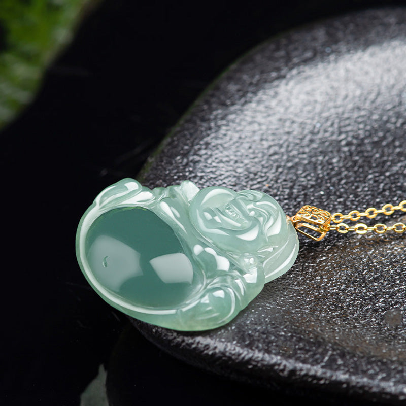 Collana con ciondolo in giada naturale Buddha che ride e abbondanza di prosperità - image 7