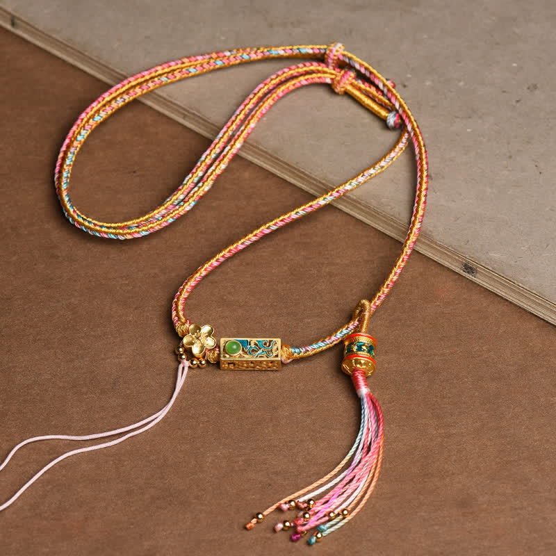 Collana con ciondolo in rame colorato con Buddha Stones e corda di ricchezza - Rosa - image 0