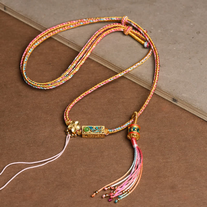 Collana con ciondolo in rame colorato con Buddha Stones e corda di ricchezza - Rosa - image 0