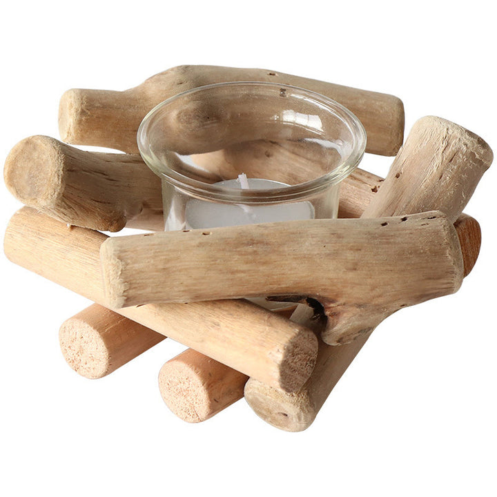 Portacandele in legno con Buddha Stones, decorazione per la casa