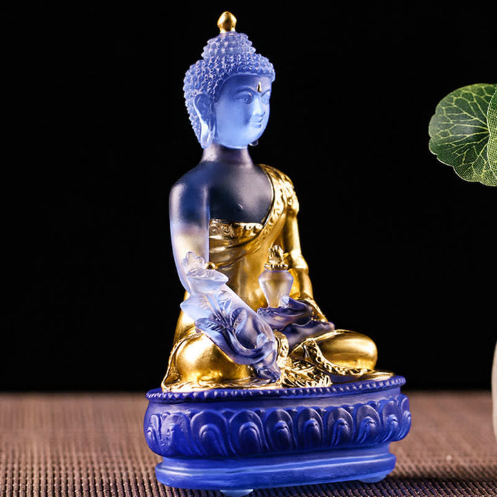 Buddha Stones Buddha della medicina Fatto a mano Liuli Cristallo Pezzo d'arte Statua della compassione Casa Ufficio Offerta Decorazione - image 13