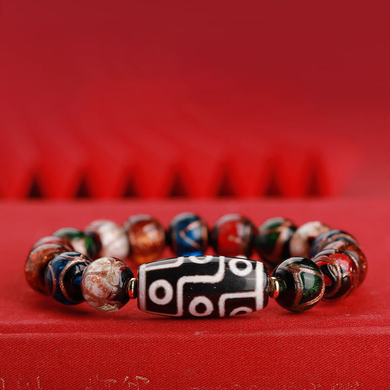 Buddha Stones Perlina Dzi tibetana a nove occhi Perlina Dzi a tre occhi Perlina di vetro Liuli Braccialetto della ricchezza