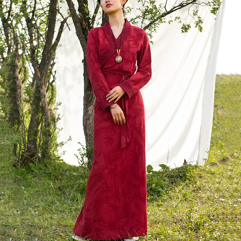 Buddha Stones Tibetan Dress Clothing Lhasa Abito lungo avvolgente Maxi abito Abbigliamento donna