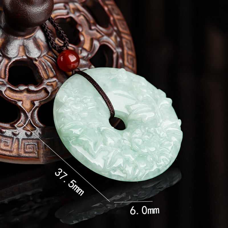 Collana con ciondolo a forma di fiore di peonia con Buddha Stones, giada rotonda e fibbia della pace