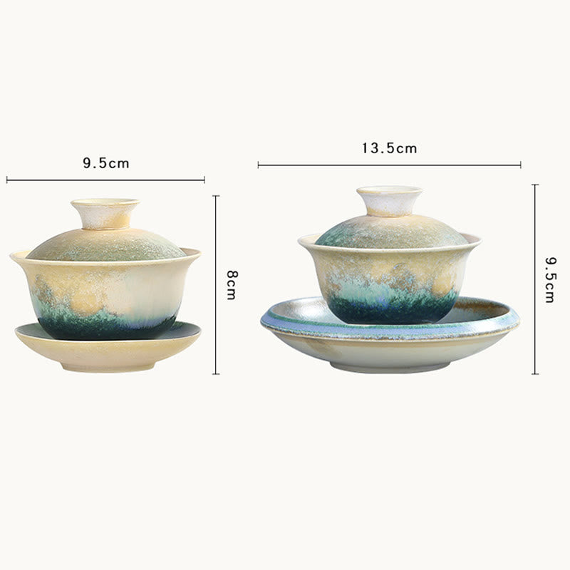 Buddha Stones Green Ocean Waves Design Porcellana Ceramica Gaiwan Sancai Tazza da tè Kung Fu Tazza da tè e piattino con coperchio