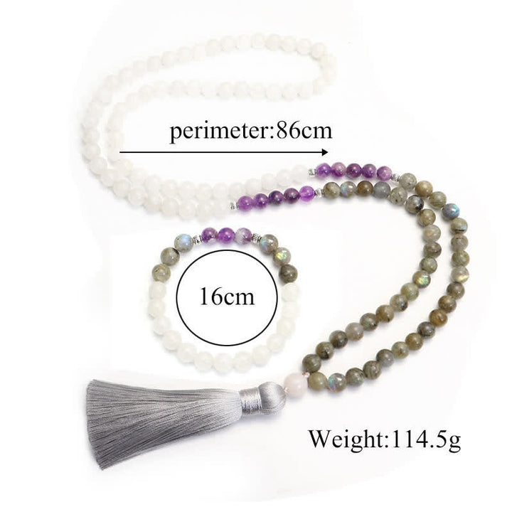 Buddha Stones 108 Mala Beads Agata Bianca Ametista Nero Glitter Pietra Braccialetto di Protezione