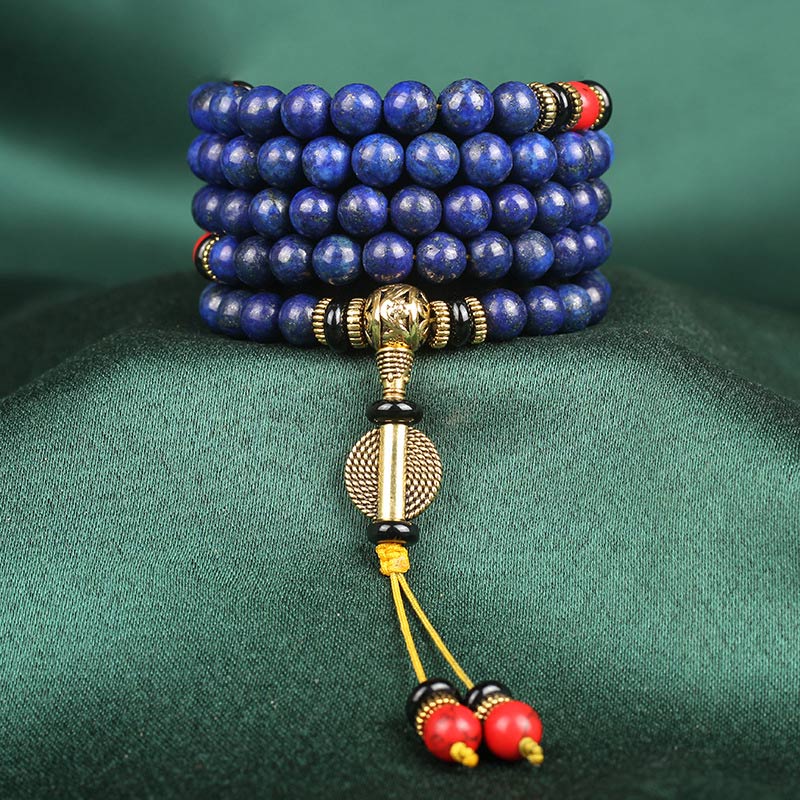 Braccialetto positivo in pietra tibetana Mala con lapislazzuli e lazurite Buddha Stones - 8mm*108 - image 6