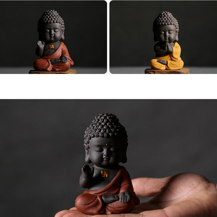 Buddha Stones Piccolo Buddha Serenity Argilla Viola Decorazione della scrivania di casa