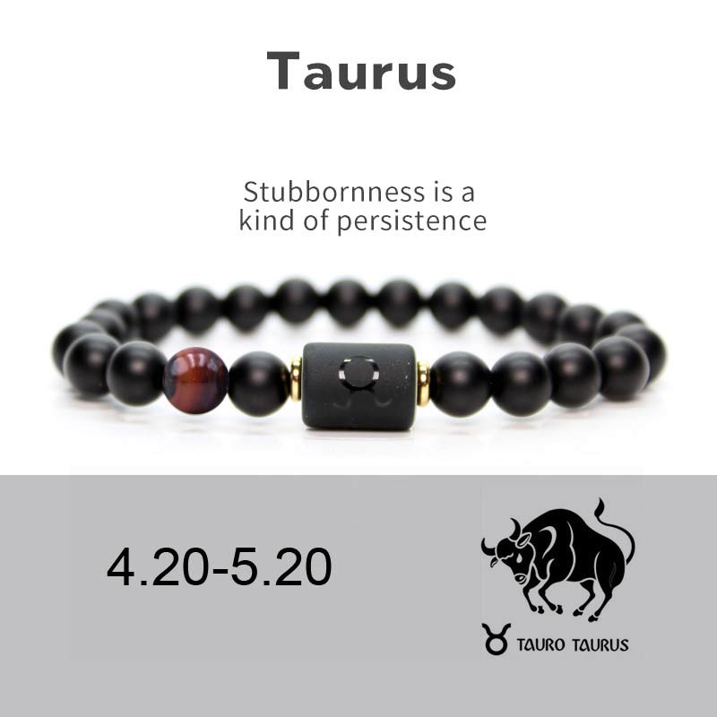 Buddha Stones 12 Costellazioni dello Zodiaco Bracciale Regolabile in Onice Nero