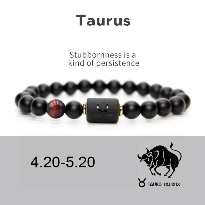 Buddha Stones 12 Costellazioni dello Zodiaco Bracciale Regolabile in Onice Nero