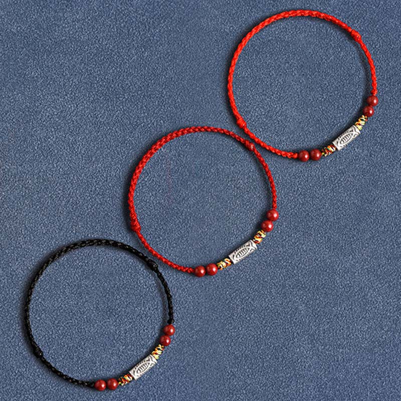 Buddha Stones 925 Sterling Silver Koi Fish Cinnabar Bead Wealth Braccialetto intrecciato artigianale Cavigliera - image 19