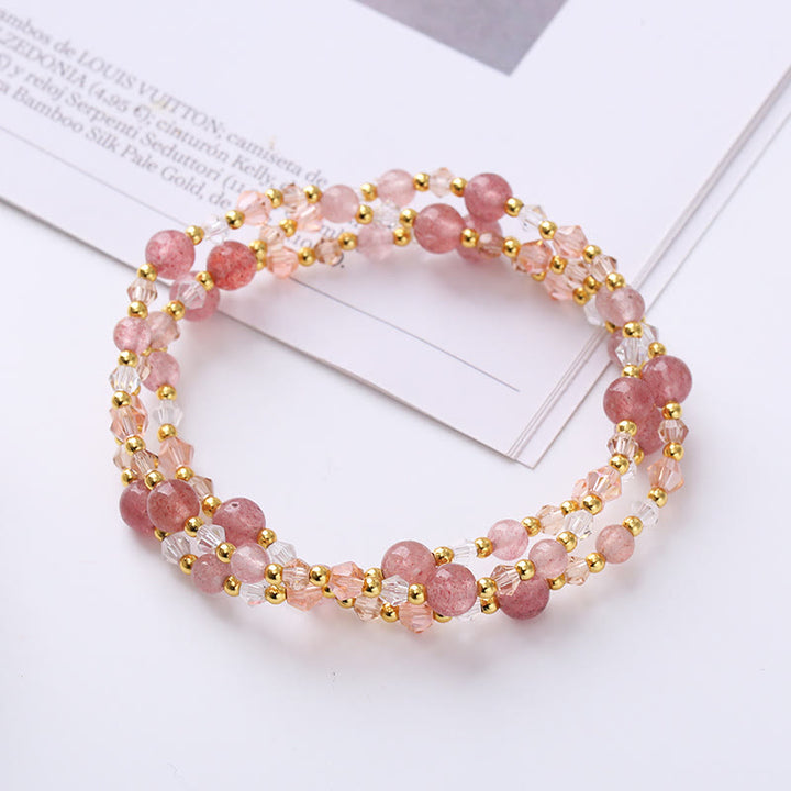 Braccialetto a doppio giro Buddha Stones Tormalina naturale Quarzo fragola Ametista Pace Saggezza