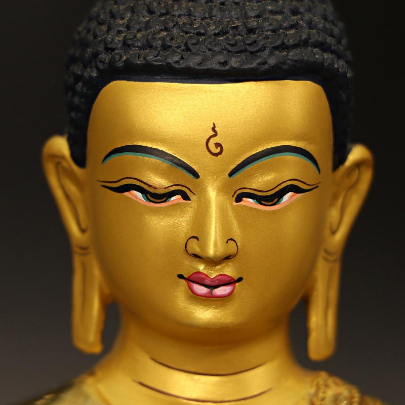 Statua di Buddha Shakyamuni Buddha della medicina Compassione in rame placcato oro Decorazione