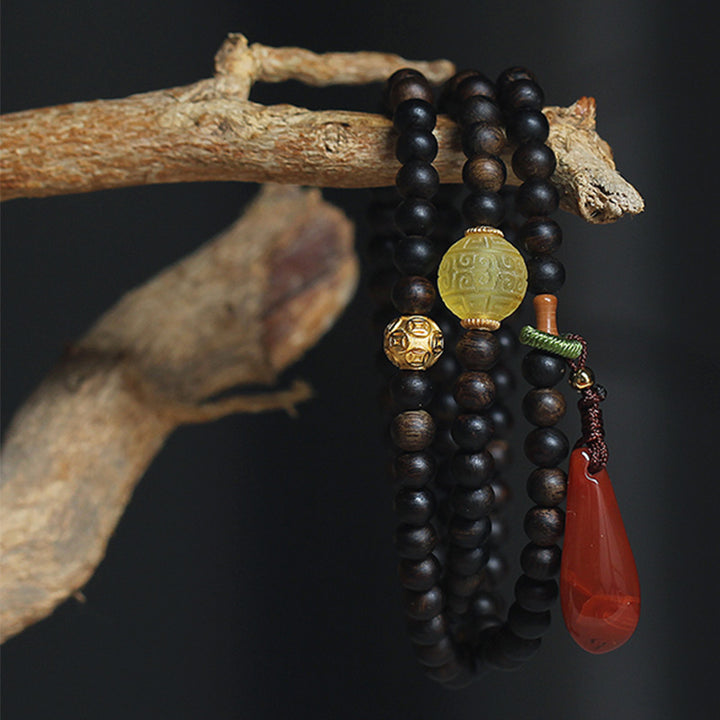 Buddha Stones 999 Oro Nha Trang Heiqinan Agarwood Ambra Agata Rossa Forza Bracciale Meditazione