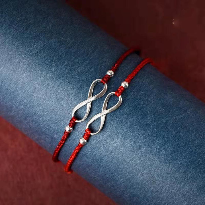 Buddha Stones 925 Sterling Silver Endless Knot Protezione Fortuna Braccialetto Cavigliera Corda Rossa