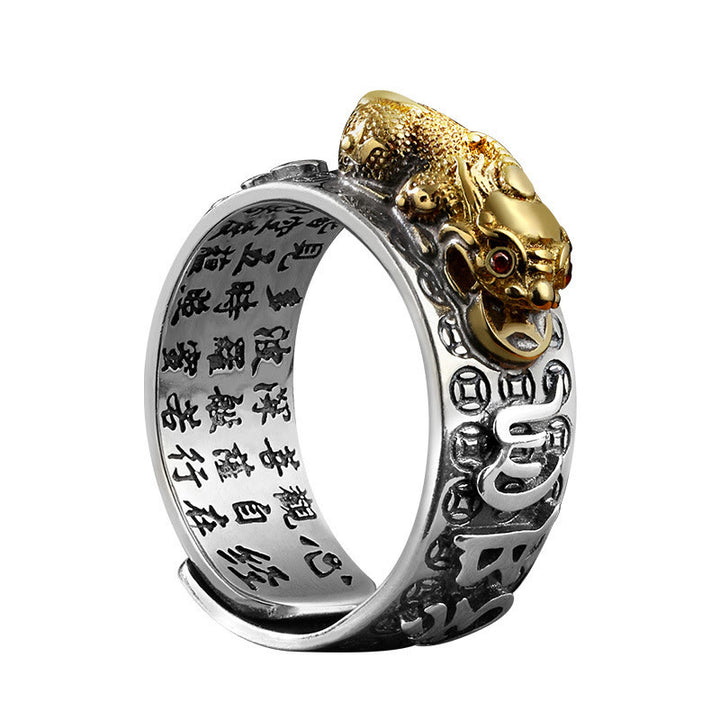 Anello di ricchezza inciso Buddha Stones in argento sterling 990 tibetano Om Mani Padme Hum PiXiu Dorje Vajra Heart Sutra - image 4