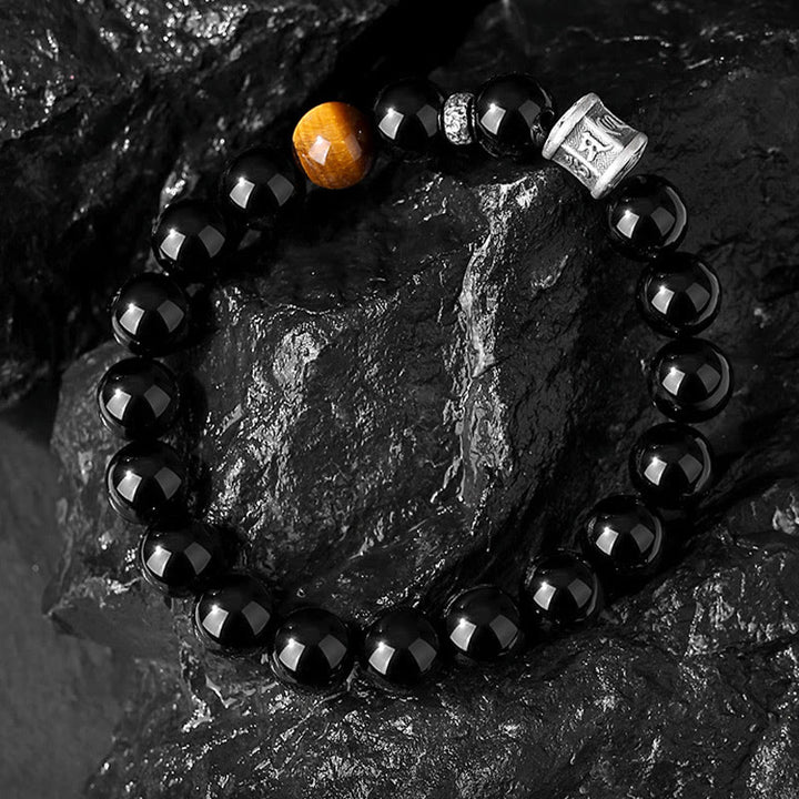 Bracciale Buddha Stones 999 Sterling Silver Ossidiana Nera Occhio di Tigre Om Mani Padme Hum Fulfillment - image 2
