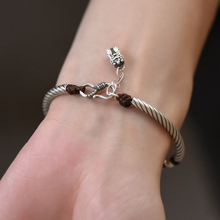 Bracciale Buddha Stones 999 Sterling Silver Bamboo Pattern Cicada Luck Wealth