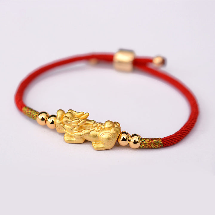Braccialetto Buddha Stones PiXiu Luck Red String placcato oro 24K