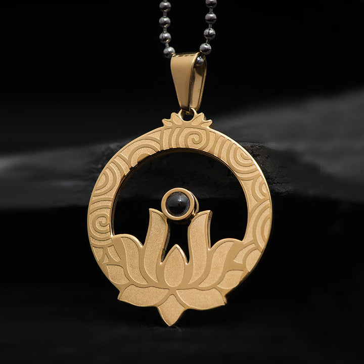 Collana con ciondolo in acciaio al titanio e pietre Buddha Stones , proiezione dell'illuminazione, Shurangama Mantra