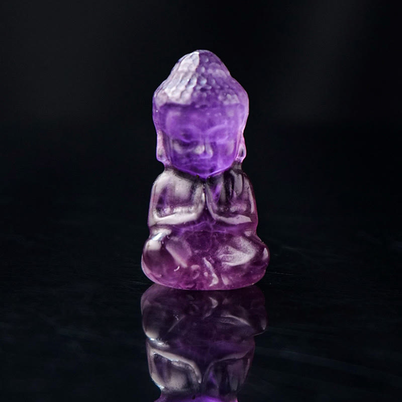 Buddha Stones Vari cristalli Ametista Cristallo rosa Cristallo bianco Citrino Buddha intagliato Guarigione spirituale Collana Ciondolo Decorazione - Ametista - Decorazione 1,4*2,6 cm - image 1