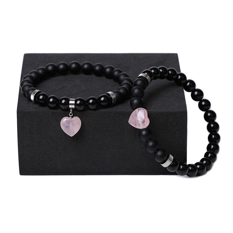 Buddha Stones 2 pezzi onice nero pietra di cristallo amore cuore protezione supporto coppia braccialetto