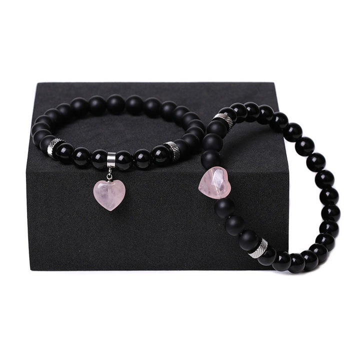 Buddha Stones 2 pezzi onice nero pietra di cristallo amore cuore protezione supporto coppia braccialetto
