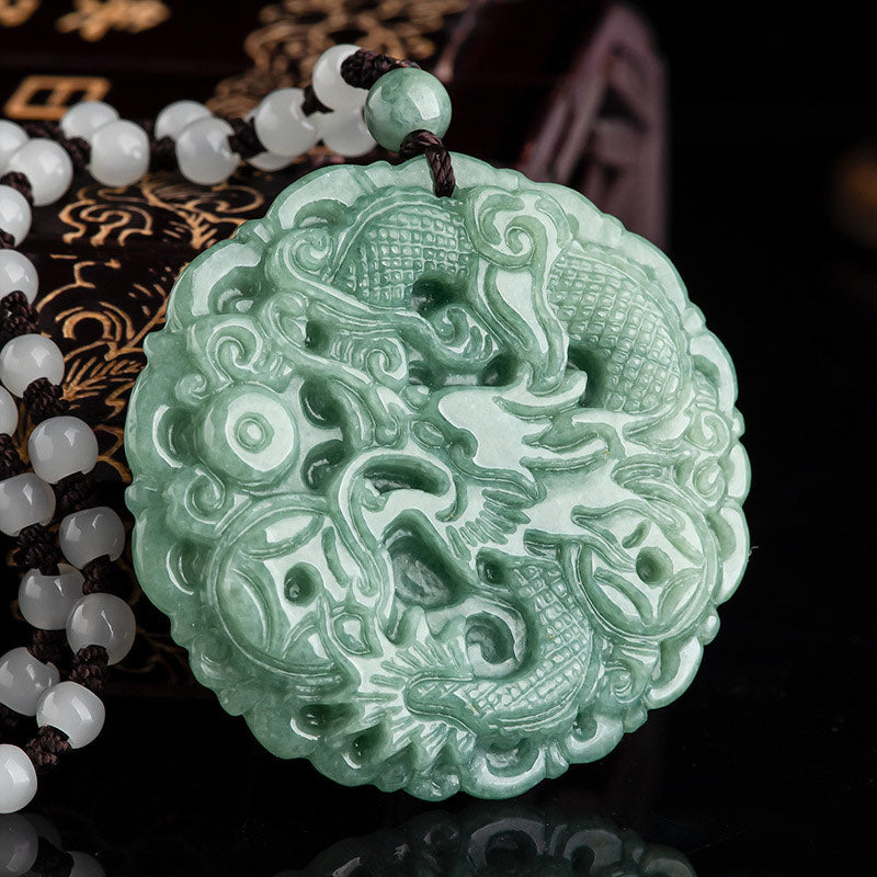 Collana con ciondolo a corda con pietre Buddha Stones, zodiaco cinese, drago, giada e fortuna - image 2