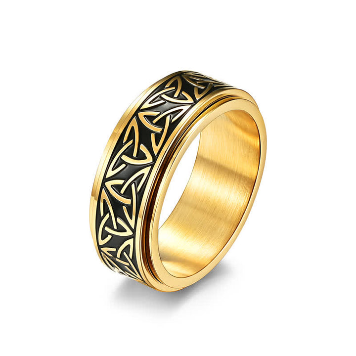 Anello girevole calmo in acciaio al titanio con nodo triangolare in Buddha Stones