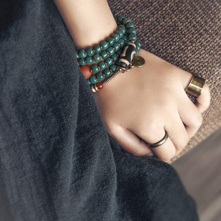 Buddha Stones 108 Mala Beads Bodhi Seed Dzi Bead Wisdom Bracciale