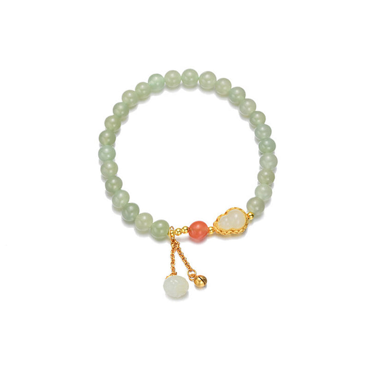 Braccialetto portafortuna in argento sterling 925 con giada Hetian e zucca di loto