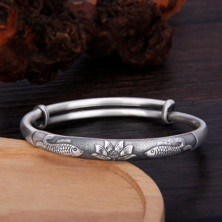 Buddha Stones 999 Sterling Silver Koi Fish Lotus Bracciale Ricchezza Fortuna Braccialetto