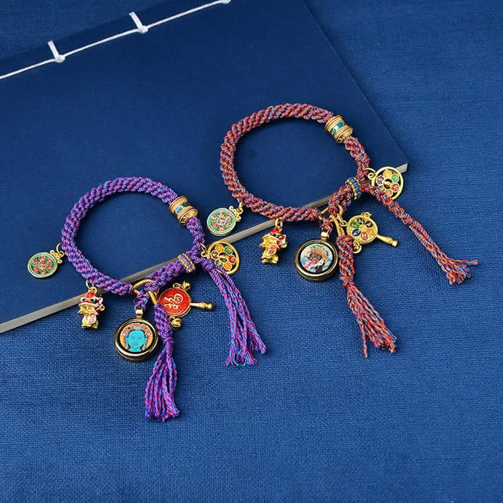 Braccialetto con treccia di corda della fortuna Thangka della dea della ricchezza Tara verde tibetana Zakiram - image 4