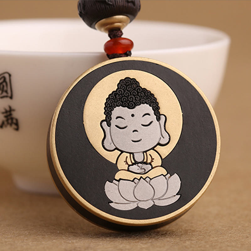 Buddha Stones Legno di ebano Palissandro Buddha Avalokitesvara Om Mani Padme Hum Equilibrio Decorazione della catena chiave dell'auto
