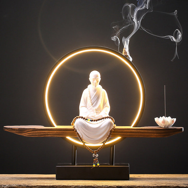 Buddha Stones Buddha Avalokitesvara Ceramica Loto Rilassamento Bruciatore di Incenso Decorazione