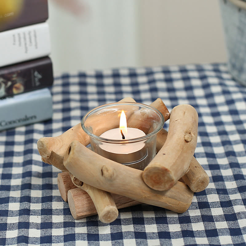 Portacandele in legno con Buddha Stones, decorazione per la casa