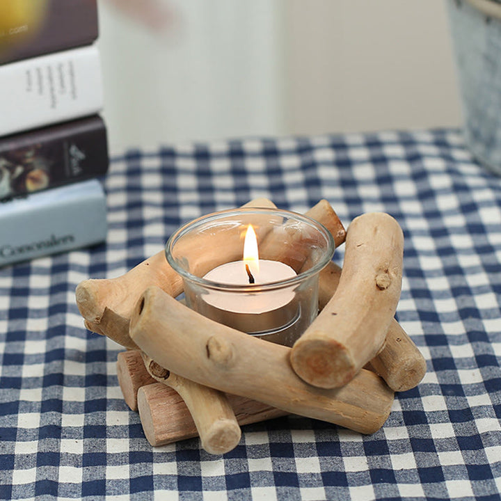 Portacandele in legno con Buddha Stones, decorazione per la casa