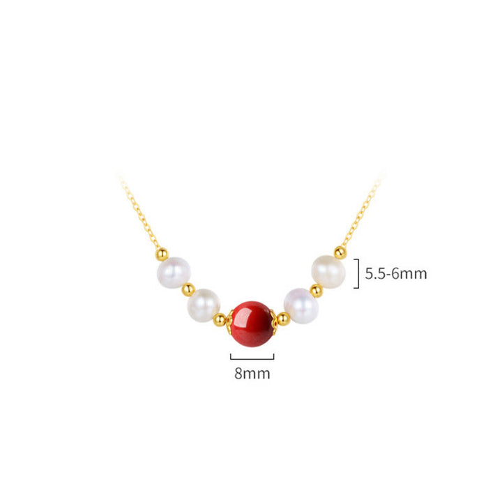 Collana con ciondolo a catena con perle di guarigione sincerità in argento sterling 925 con pietre Buddha Stones e cinabro