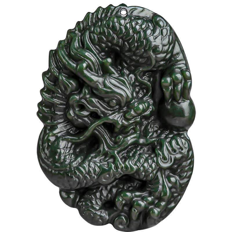 Collana con ciondolo in perline di corda di perline Buddha Stones Hetian Cyan Jade Dragon Success Harmony - image 12