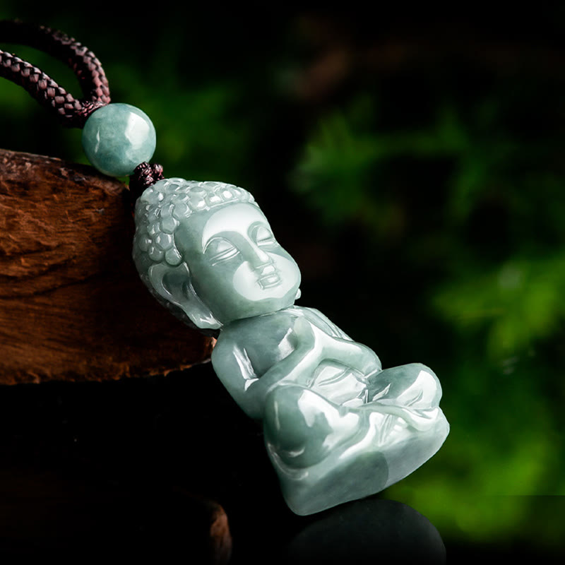 Buddha Stones Giada naturale Meditazione Buddha Amuleto Serenità Collana Pendente - image 3