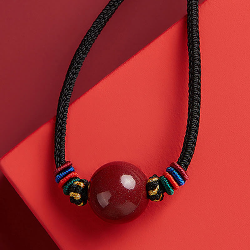 Collana con ciondolo in corda di benedizione con perline di cinabro e Buddha Stones