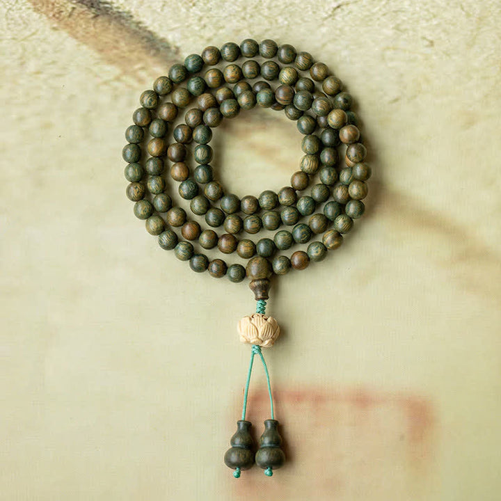 Braccialetto positivo Buddha Stones 108 Mala Beads Sandalo verde Bosso Lotus