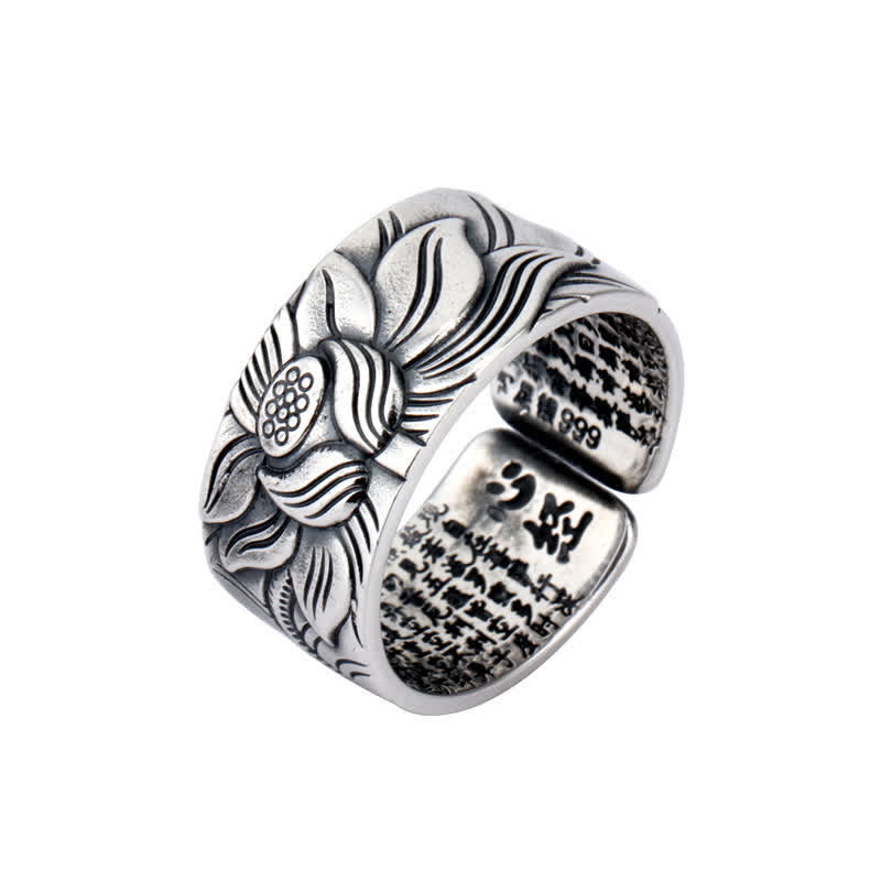 Anello di protezione del sutra del cuore con simbolo del loto in argento sterling 999 Buddha Stones - image 9